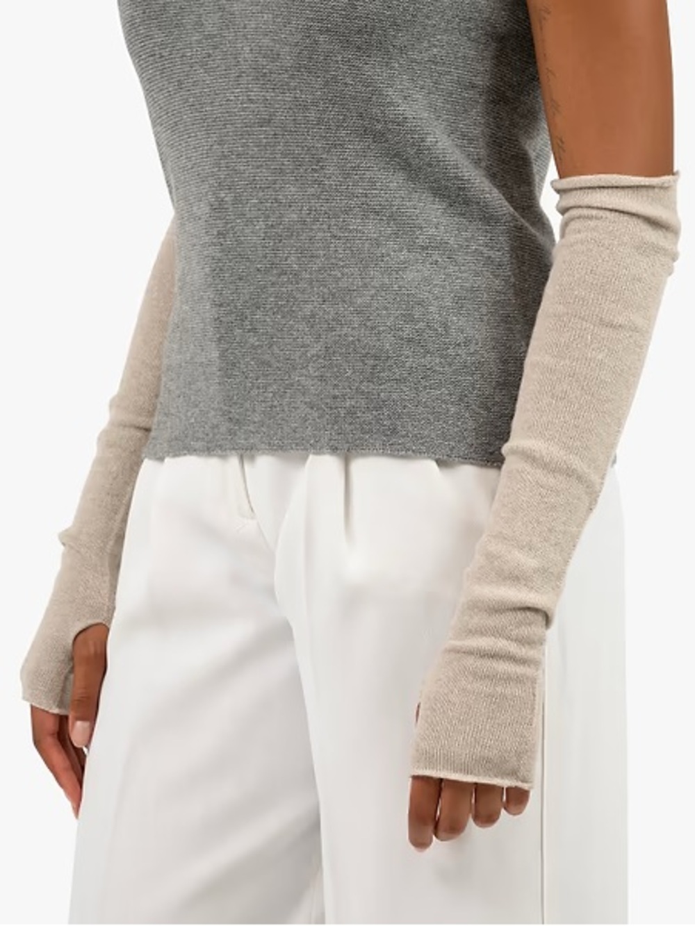 NWT 100% Cashmere Fingerless Gloves Neutral Tan / Beige / Oat